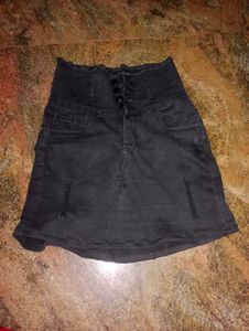 Black High-Waisted Denim Mini Skirt