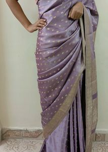 Lavender Saree With Intricate Design Gold Border