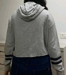 Trendy Grey Cropped Hoodie