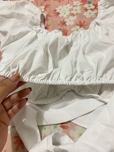 White Korean Off shoulder Top With Back Style