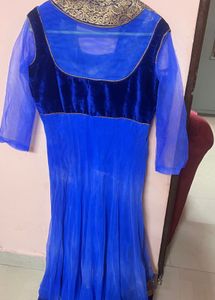Blue Frock Suit With wide Flare in net #party wear