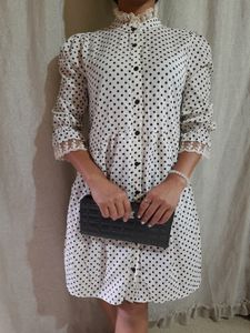 NAVY BLUE POLKADOT FULL BUTTON DRESS