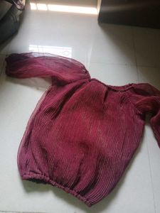 Maroon Pleated Long Sleeve Top