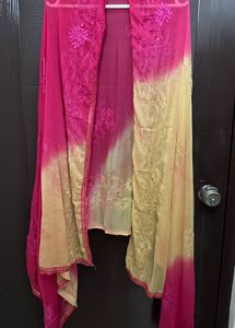 Pink & Beige Embroidered Dupatta