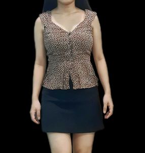 Brown &amp; White Print Peplum Top
