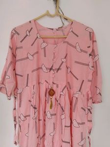Pink Coloured Cotton Frock Like Kurti