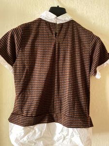 Chic Brown Layered Look Top with White Shirt