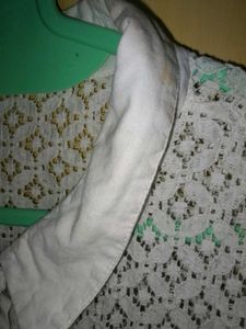 White net cut sleeves shirt