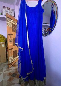 Elegant Blue &amp; Gold Frock Set