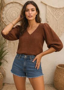 🎁Buy2 Get2 Free Brown Puff Sleeves Knit D