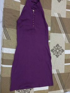 Purple High Neck Mini Dress
