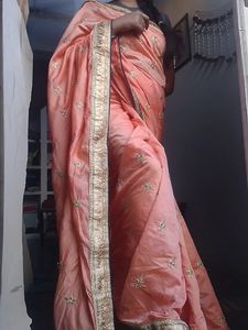 Satin Golden Embroidery Saree