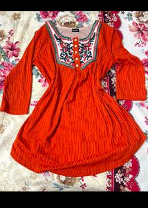 Embroidered Orange Kurti