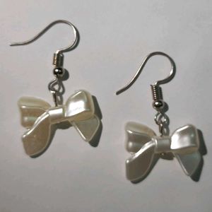 Handmade White Bow Earrings