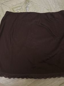 Brown Lace Trim Mini Skirt