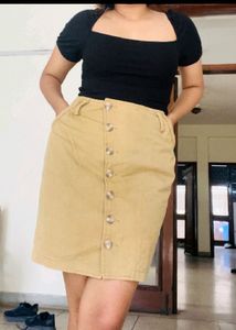 Asymmetrical Button Line Tan Skirt