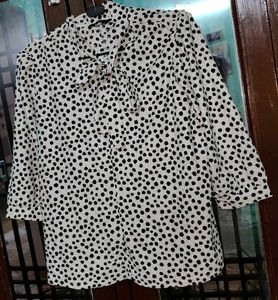 Polka Dot Tie-Neck Blouse