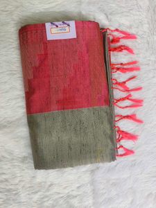 Pink & Gray Silk Blend Saree