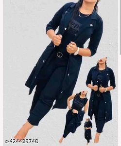 Black 3-Piece Pant Set with Duster
