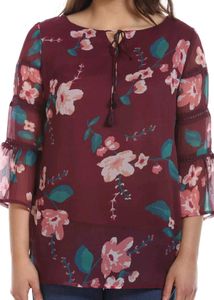 Mustard - Wine Chiffon Printed Top