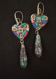 Natural Ruby zoisite  Heart Drop Earrings