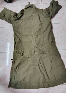 Olive Green Shirt Collar One Piece