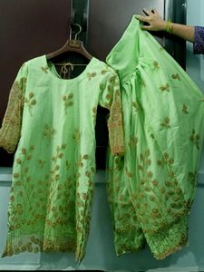 Embroidered Green Kurta Salwar Suit