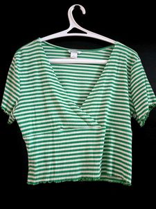 Green Striped Crop Top