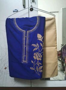 Blue- Cream Unstitch Kurta Salwar Set