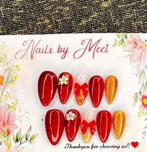 Charming Red & Gold Press-On Nails