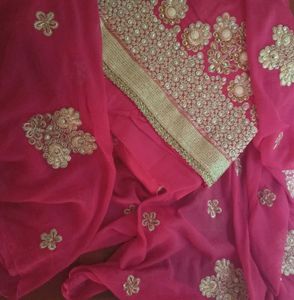 Unstitched Rose Pink Suit,salwar With Dupatta