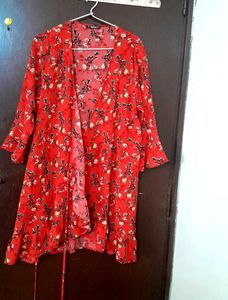 Bright Red Florals Wrap Dress