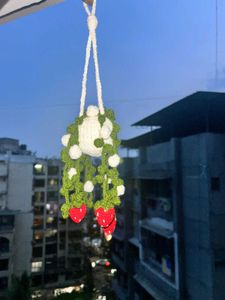Crochet Strawberry Car Charm