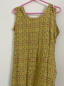 Yellow Mirror Embellished Kurti