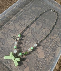 Mint Bow Charm Necklace