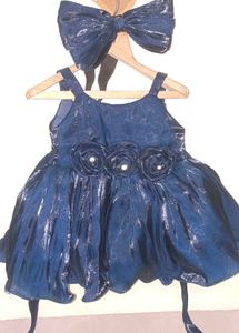 Sweet Baby Party Wear Dress With Bow Headband