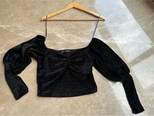 Black Velvet Crop Top From Zara