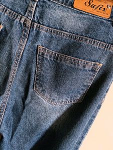 Wide Leg Party Wear Jeans Washblue Colour