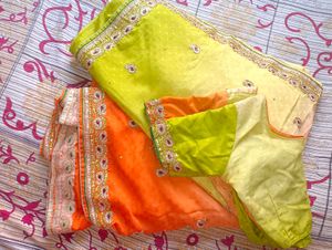 Green And Orange Saree