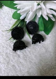 Blue Flower &amp; Bead Dangle Earrings