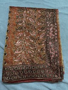 Honey Coloured And Sequence Worked Organza Saree