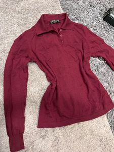 Burgundy Long Sleeve Polo Shirt