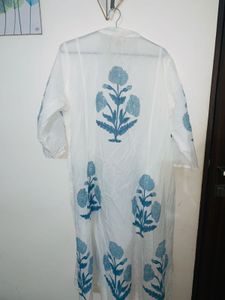 Utsa Blue Floral Butta Design Cotton A-Line Kurta