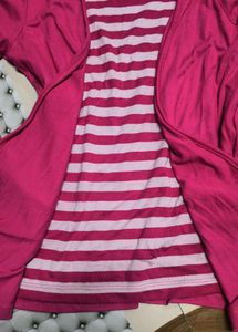 Pink Cardigan with Striped Tank