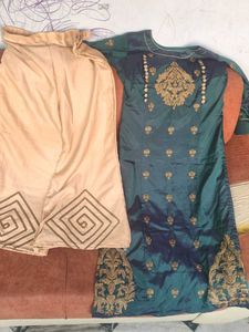 Teal Embroidered Indian Kurti
