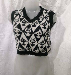 Cute Bear Print Knit Vest