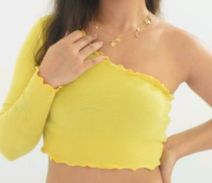 Yellow Ribbed Crop Top. (Stretchable)