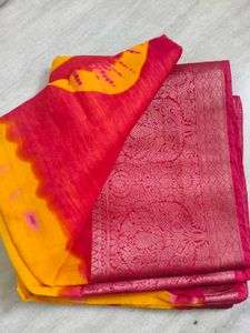 Vibrant Yellow &amp; Pink Bandhani Saree 🌼