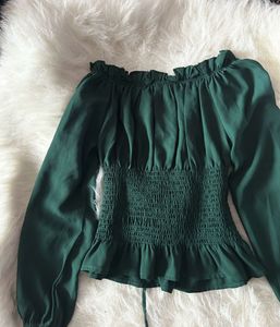 Green Off-Shoulder Ruffle Blouse