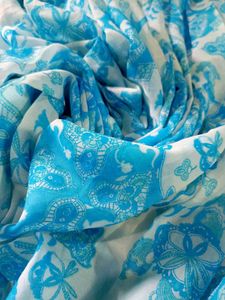 Blue &amp; White Floral Print Gown Dress